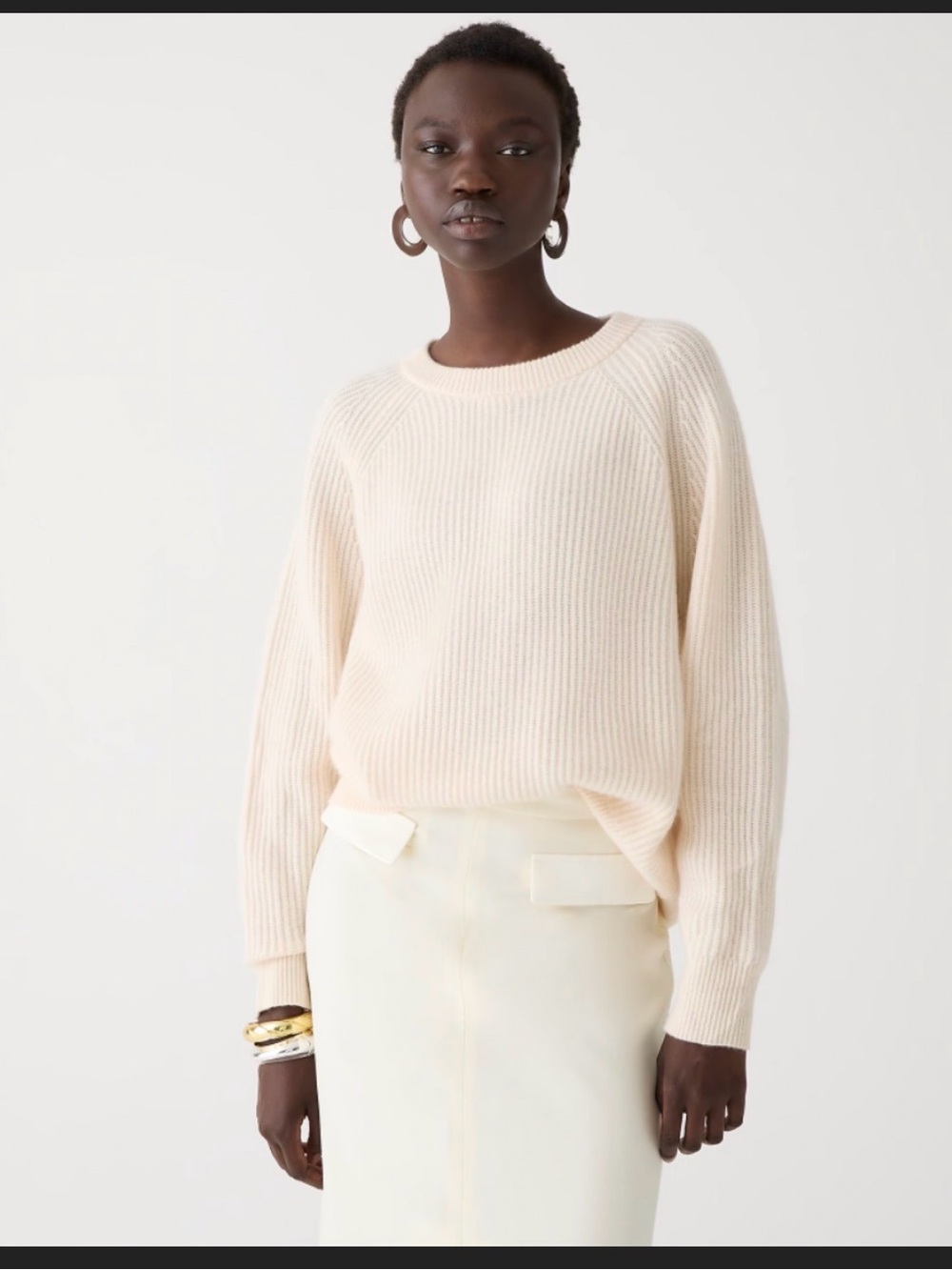 J. Crew 100% Cashmere Crewneck Sweater in Heather Muslin